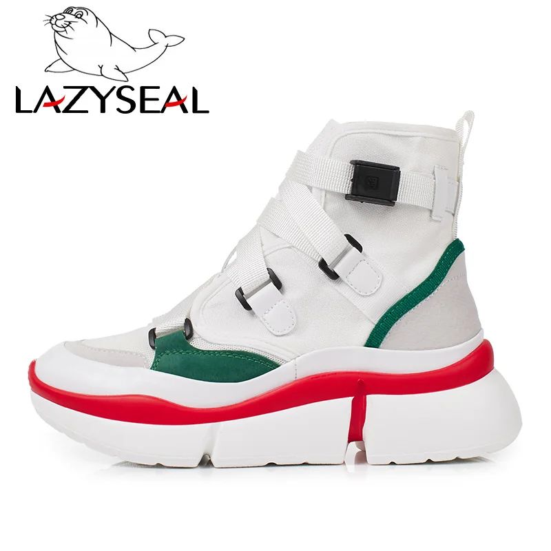 White LazySeal; Новинка; женские ботильоны на платформе, увеличивающие рост, с пуговицами; женская дышащая обувь на плоской подошве с круглым носком; женские кроссовки - Цвет: White