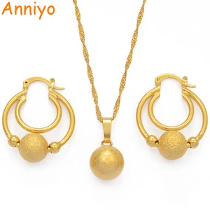 Женский комплект украшений Anniyo, серьги и цепочки золотого цвета с подвеской в виде шарика для девочек, вечерние африканские подарки на день рождения #070602