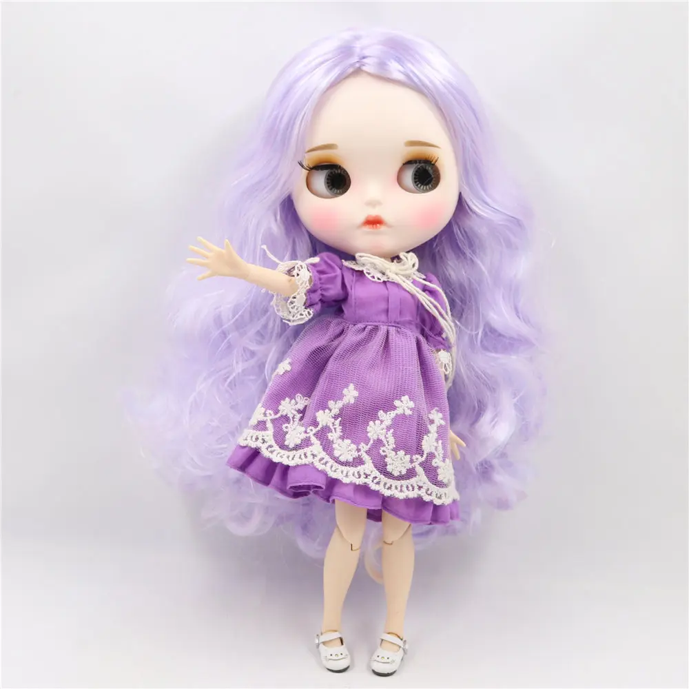 1/6 Blyth кукла белая кожа соединение тела фиолетовые волосы новое матовое лицо с бровями блеск для губ. № BL1017/6005