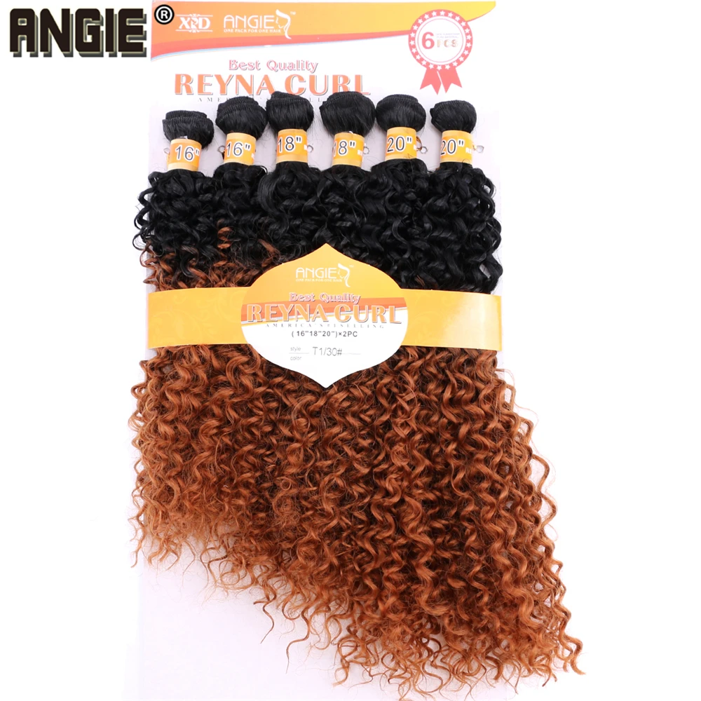 ANGIE Synthetic Kinky Curly Hair Bundles Two Tone Ombre Color Hair Weave 16 18 20 Inches Mixed 1 Pack Solution