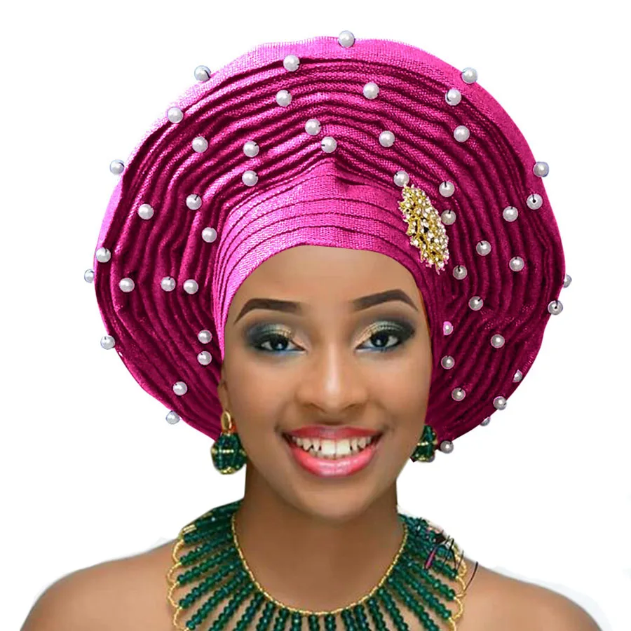 rose red Aso oke головной убор с бисером aso oke нигерийский головной убор aso ebi африканский геле Авто геле Африканский головной убор - Цвет: rose red