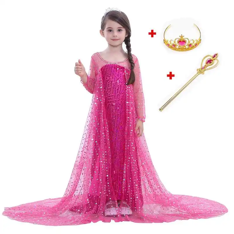 Red Dress 3pcs Платье Эльзы; костюм для костюмированной вечеринки; одежда принцессы для девочек; платье Анны, Снежной королевы с фатиновой юбкой и накидкой; Рождественский костюм на Хэллоуин - Цвет: Red Dress 3pcs