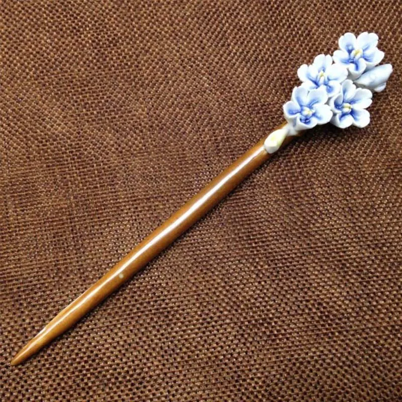 blue peach blossom 1 шт. китайские палочки для волос стильная керамическая заколка традиционная Цветочная заколка с кисточками заколка для волос аксессуары для изготовления волос - Цвет: blue peach blossom