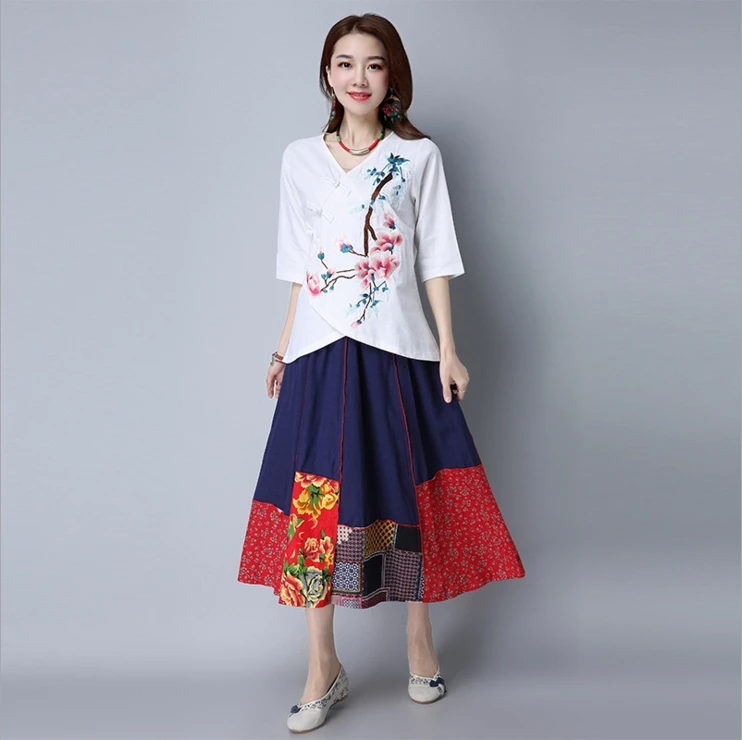 Национальный Ветер Ретро 2017 сезон весна-лето Новый v-образным вырезом вышивка в