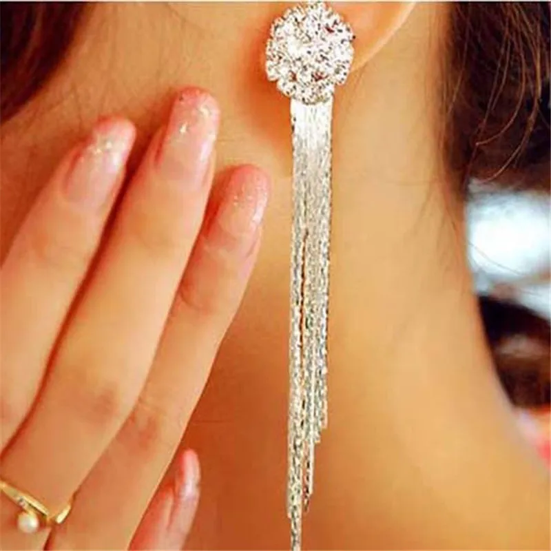 

Fashion Temperament Female Crystal Long Tassel Earrings Wedding Party Jewelry Elegant Sunflower Rhinestone Earrings Women Gifts