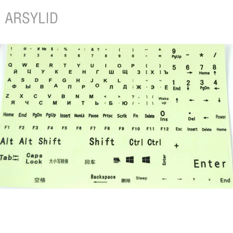 

Super bright luminous Russia language keyboard stickers Russian notebook computer protective film fluorescent luminous membrane