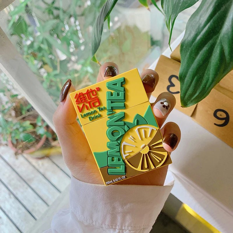 Чехол для наушников Apple Airpods с милым рисунком лимонного чая соевого молока