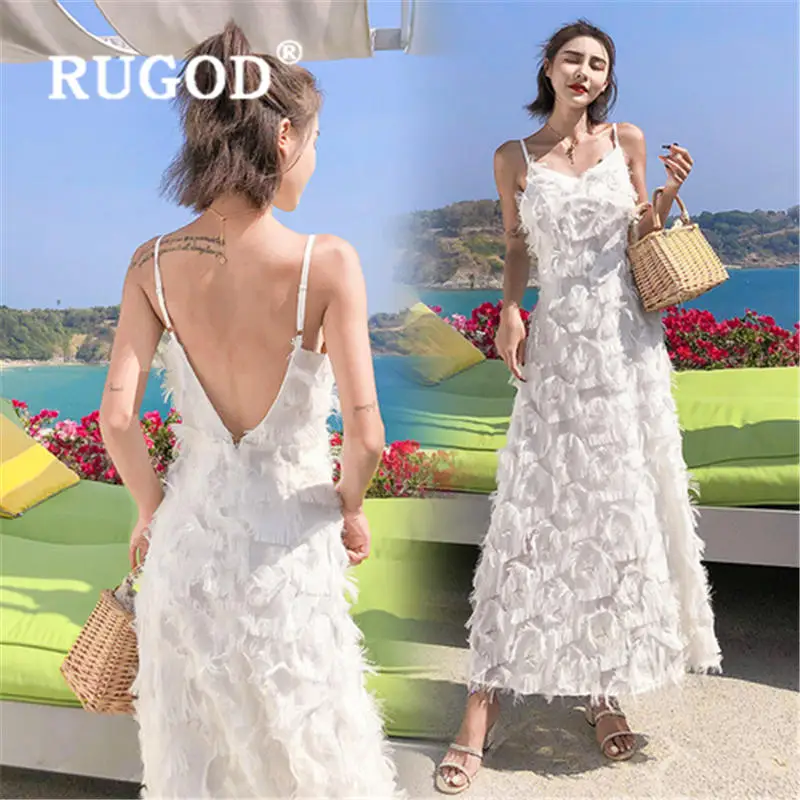 Женское платье на бретельках RUGOD летнее корейское с открытой спиной и v образным