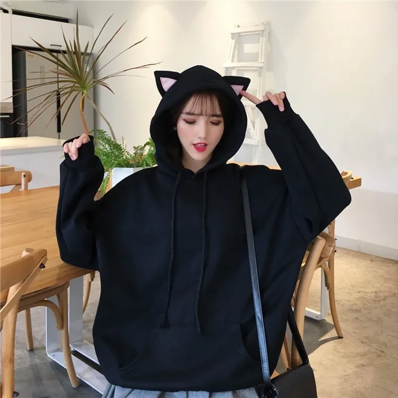 

2019 Women's Long Sleeve Hoodies Pullovers Fashion Cat Ear Hooded Sweatshirts Women Tops Female Clothes harajuku