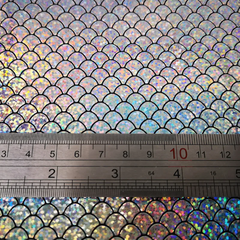 20*34cm Laser Mirror Symphony Fish Scales Pu Faux Artificial Synthetic Leather Fabric DIY Sewing Garment Bags Shoes Material | Дом и сад