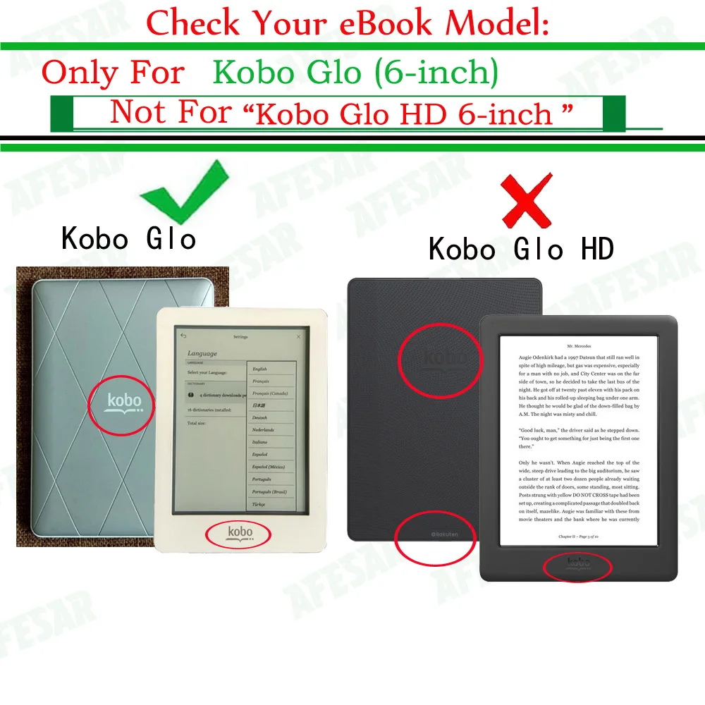 Ультратонкий чехол книжка для Kobo Glo (6 дюймов) модель электронной книги: N613