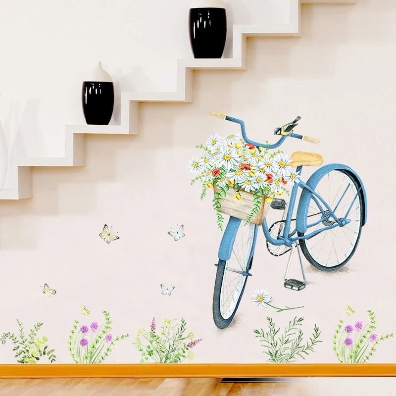 Небольшой свежий и простой синий велосипед стены стикеры теплые гостиная