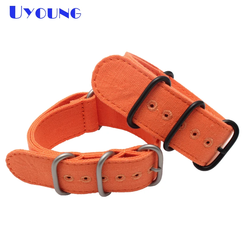 

Canvas watch strap 20 22 24 26mm long sports Black orange watchband custom bracelet strong watch band accessories pin clasp