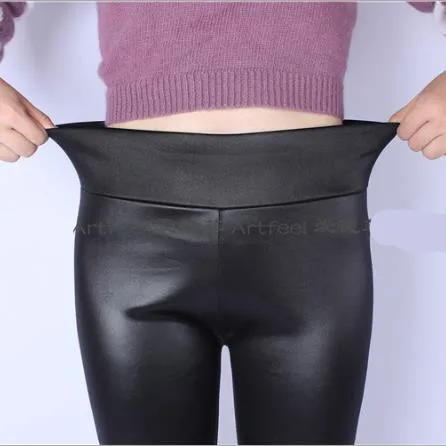 Большие женские брюки 2018 зима осень сексуальные черные Стрейчевые высокая талия