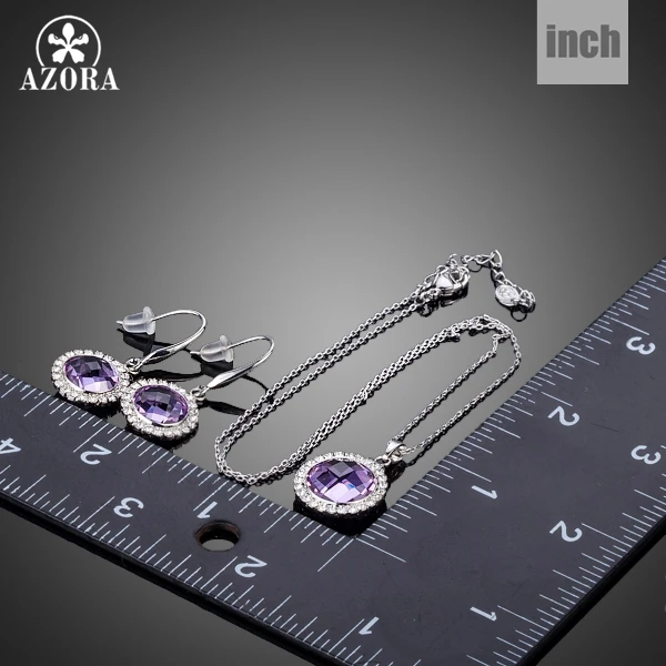 AZORA Elegant Purple Round Stellux Austrian Crystal Drop Earrings and Pendant Necklace Jewelry Set TG0185 | Украшения и