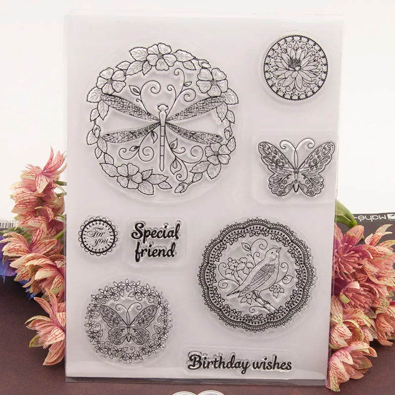 Ремесло Стрекоза бабочка птица прозрачный чистый силикон штамп для печати DIY