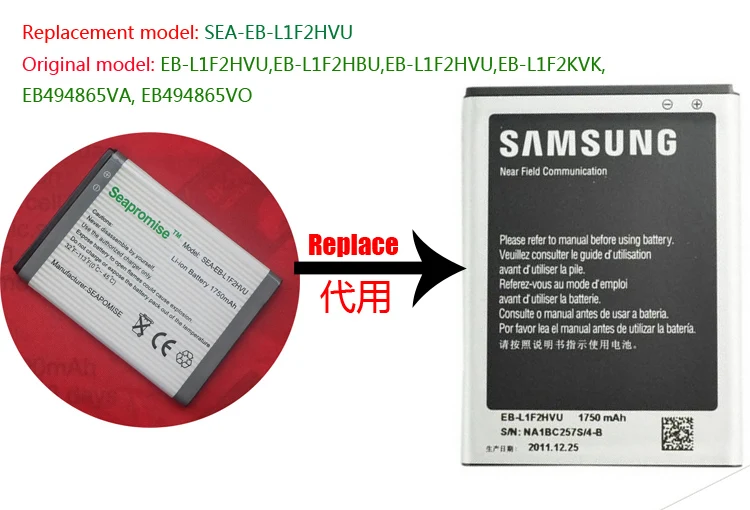 Аккумулятор SEAPROMISE для SAMSUNG Galaxy Nexus i9250 i667 EB L1F2HVU Rush M830 розничная продажа EB494865VA|batteries