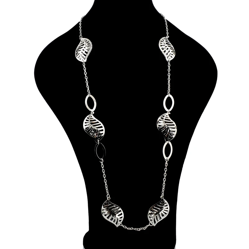 Длинное серебряное ювелирное изделие золотистого цвета цепочка с листьями