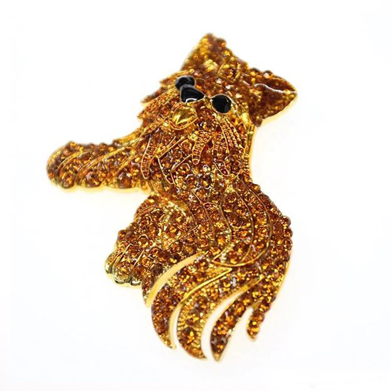30 шт./лот блестящая позолоченная Брошь со стразами в виде милого пуделя собаки