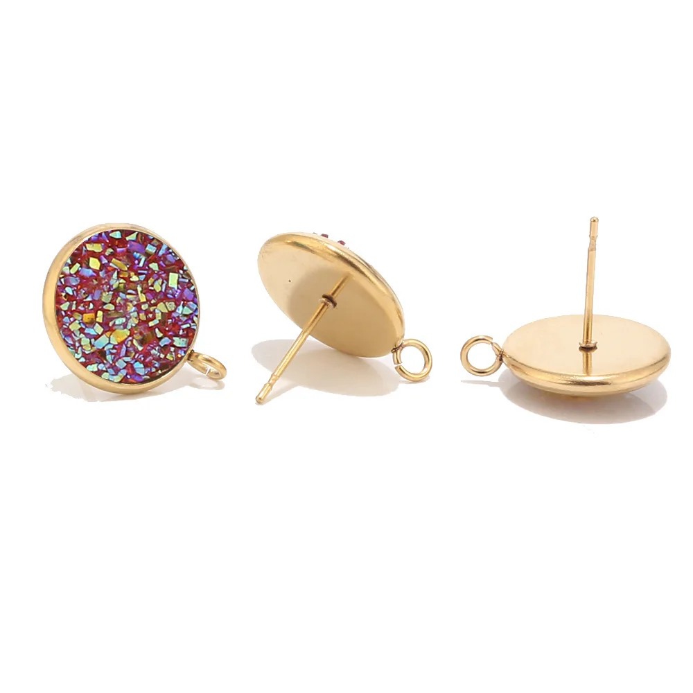 Earring Post 11 40 шт 12 мм из нержавеющей стали смолы друзы Ювелирные серьги по оптовой цене компоненты с петлей золотой тон - Цвет: Earring Post 11