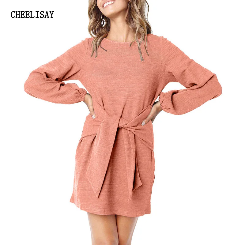 Женское платье с поясом повседневное свободное элегантное хорошего качества