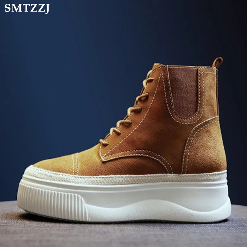 Женские парусиновые кроссовки SMTZZJ черные/коричневые на толстой платформе с