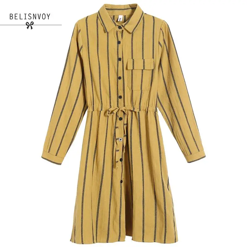 Платье женское демисезонное в полоску с отложным воротником и длинным