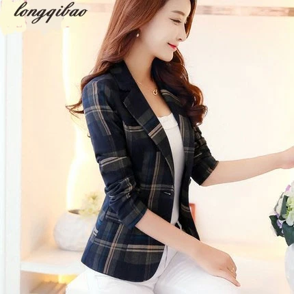Новый корейский осенний костюм с пряжкой Женский Классический клетчатый пиджак