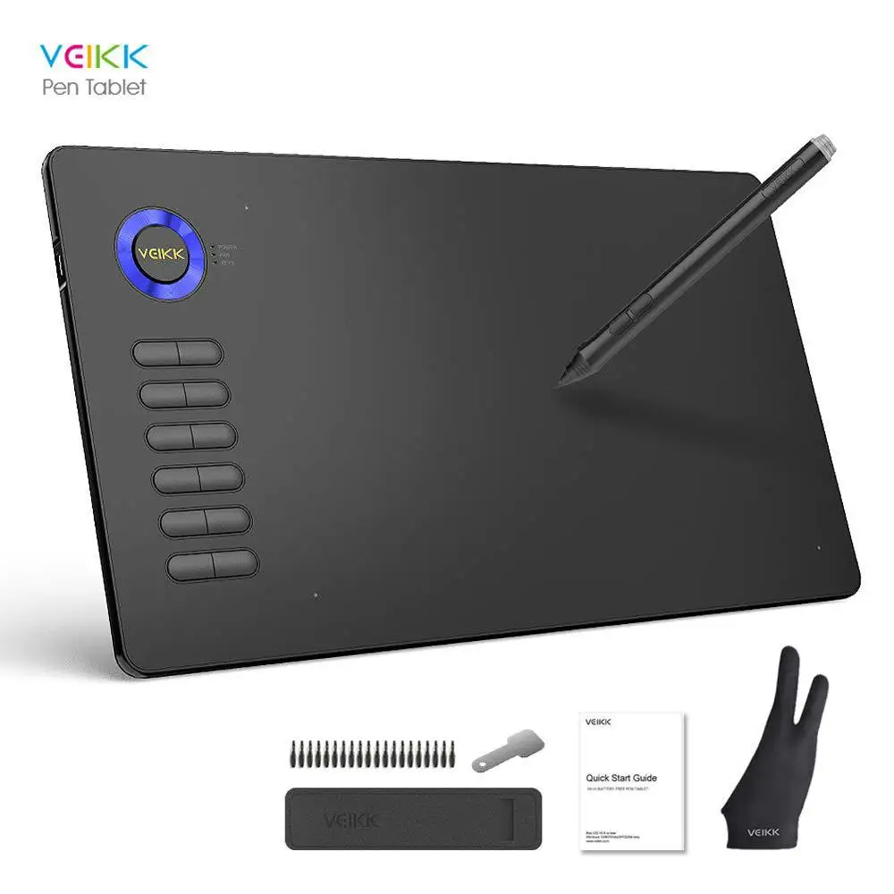 A15-Blue VEIKK A15 планшет для рисования большой площадью 10x6 дюймов с аккумулятором и 12 клавишами, 20 наконечников и 1 перчатка(красный, синий, золотой, серый - Цвет: A15-Blue