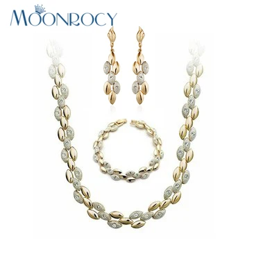 MOONROCY, бесплатная доставка, модное ожерелье, серьги, браслет, Ювелирный Комплект из циркония, розовое золото, цвет, ювелирные изделия, подарок...