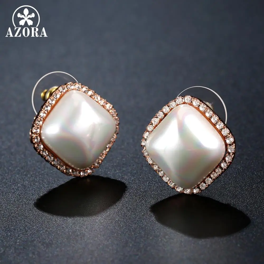 Женские Геометрические серьги-гвоздики AZORA розовое золото 585 пробы с натуральным