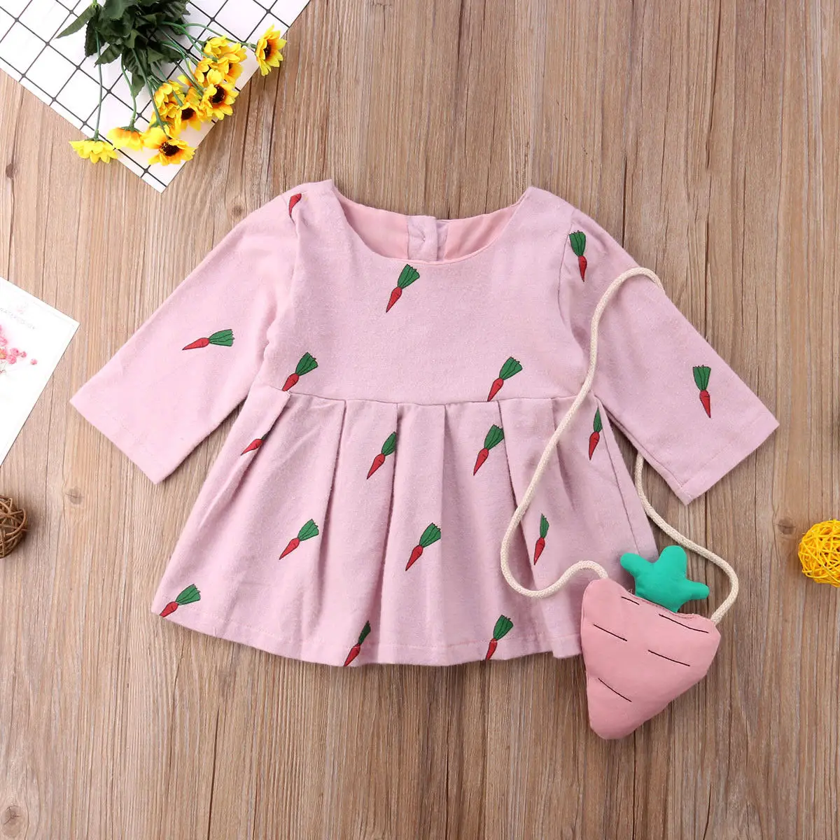 2 вида цветов платье с длинными рукавами и рисунком морковки для новорожденных