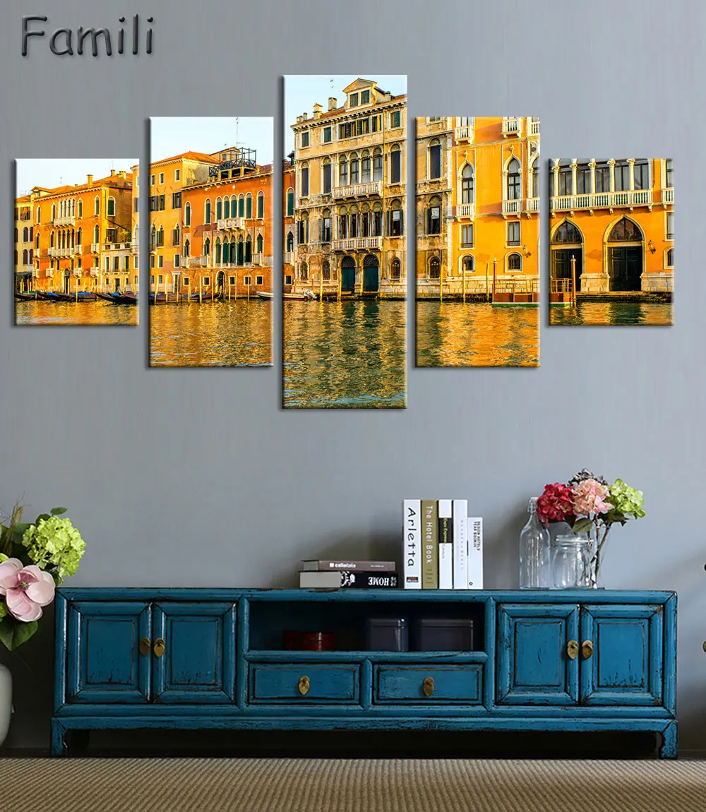 Современная Картина на холсте 5 шт. настенное искусство Италия Венеция пейзаж