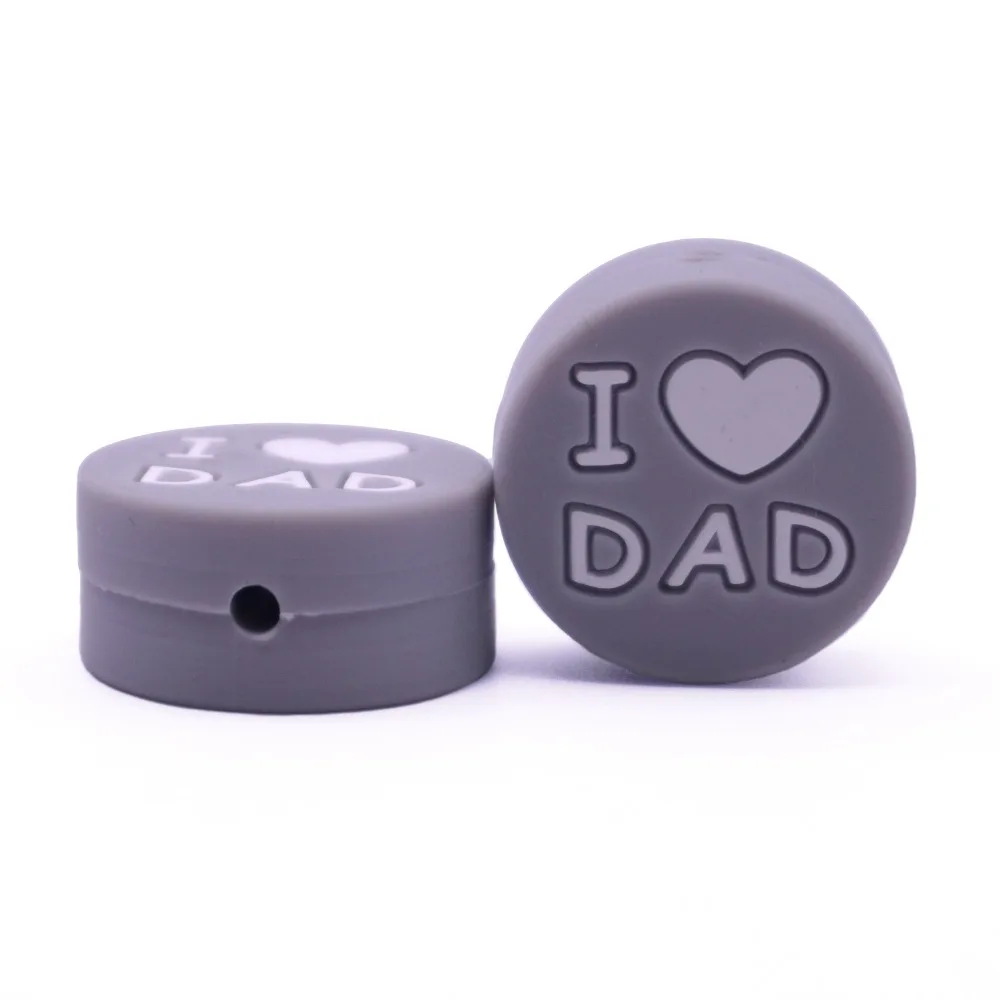 5 шт. силиконовые бусины I Love DAD плоские круглые Прорезыватели для зубов детский Прорезыватель застежка ожерелье Изготовление ювелирных изделий пищевой