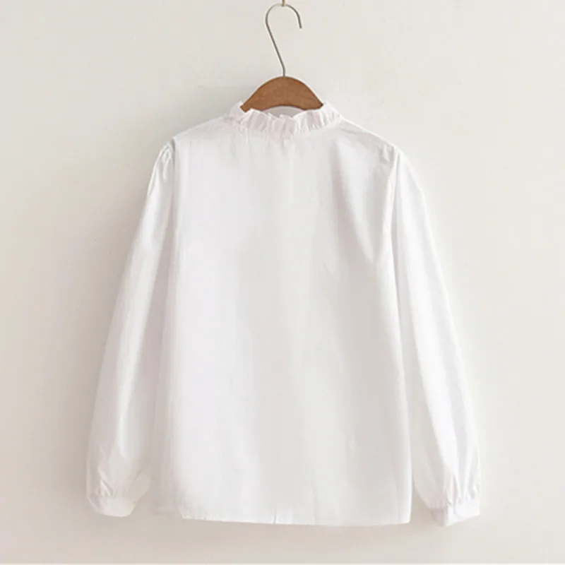 Женская блузка с цветочной вышивкой белая осенняя длинным рукавом | одежда