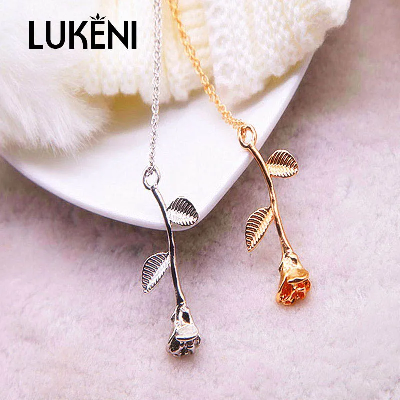 LUKENI Fashion Rose Flower Charm Pendant Necklaces for Women Girls Gift Gold Mujer Chains Boho Plant Statement Jewelry Collare | Украшения