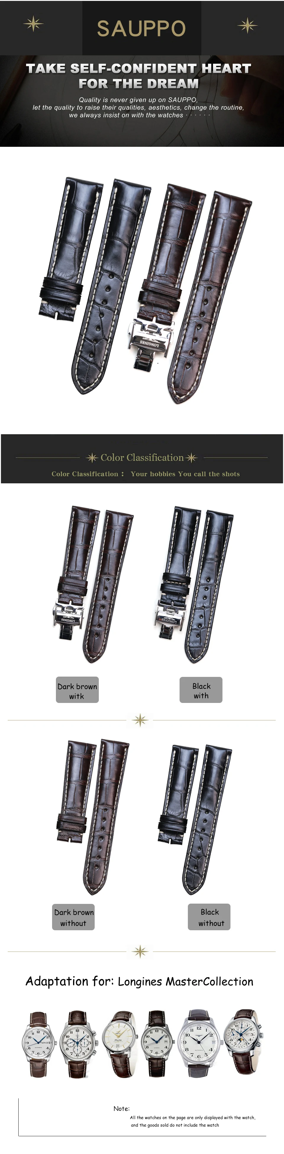 SAUPPO мягкие из крокодиловый кожи Подходит для Longines коллекция мастера ремень для часов пояса из натуральной кожи часы для мужчин браслет