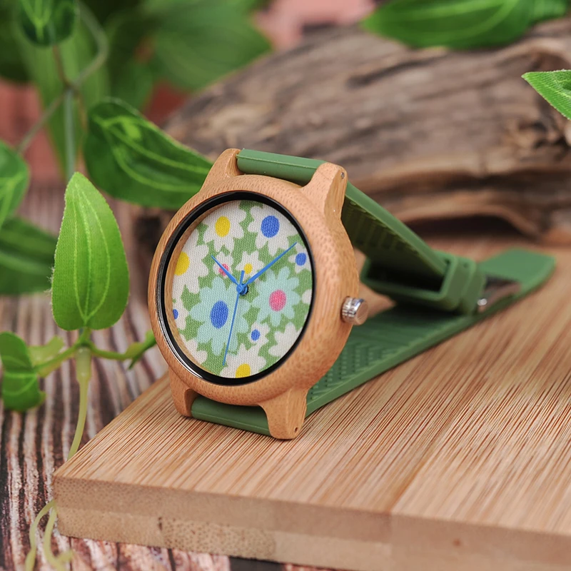 Часы унисекс BOBO BIRD B04 с деревянным циферблатом и цветочным принтом Женские