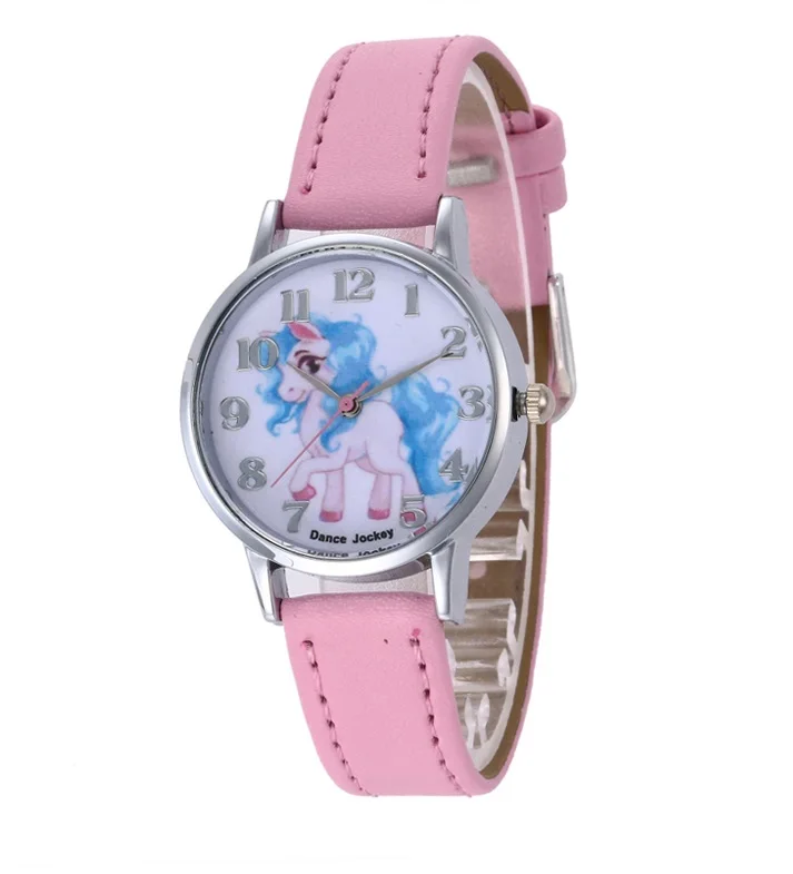 White Dial Pink Рождественский подарок, милые детские часы с единорогом для девочек и мальчиков, спортивные часы с кожаным ремешком, популярные Мультяшные часы, новые модные детские часы - Цвет: White Dial Pink
