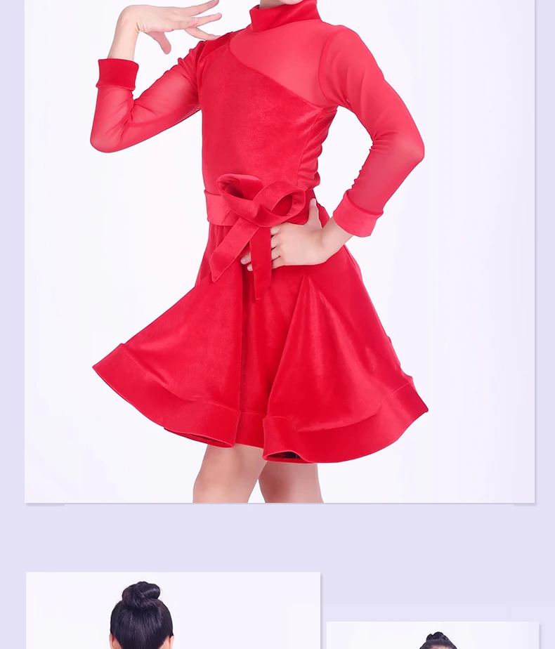Kids Latin Dance Costume Long Sleeve Blue/Red Latin Practice Clothing Latin Competition Dresses Rumba/Tango Outfit DQL1323