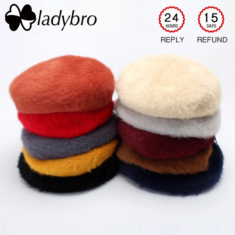 Элегантный однотонный берет Ladybro женская меховая шапка осенне зимняя теплая