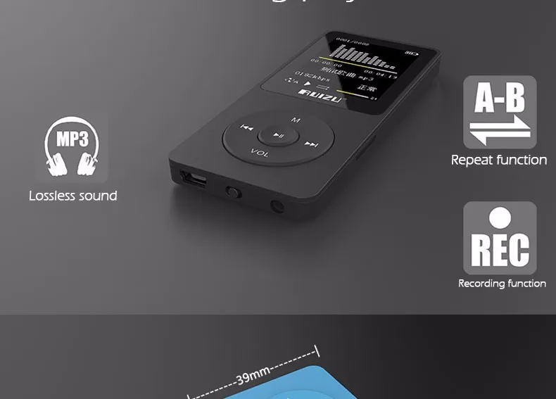 Ruidu X02 MP3 плеер портативный Mp3 может играть 80 часов с fm-радио электронной книги, часы, диктофон Спортивный MP3 лучший подарок для детей