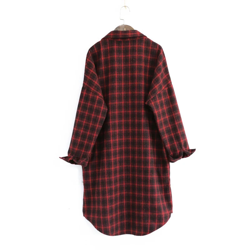 Женская длинная рубашка в клетку GEMUTLICH красная черная шерстяная блузка с