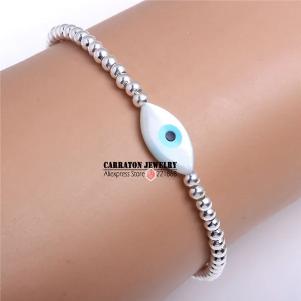 Новые модные эластичные строка Mother Of Pearl В виде ракушки Хамса рука Фатимы сглаза крест с стерлингового серебра 925 бисера браслет
