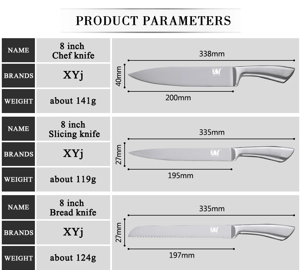 XYj 7cr17 набор кухонных ножей из нержавеющей стали, фруктовый нож Santoku, нож для нарезки хлеба, нож для приготовления пищи, цельные ножи