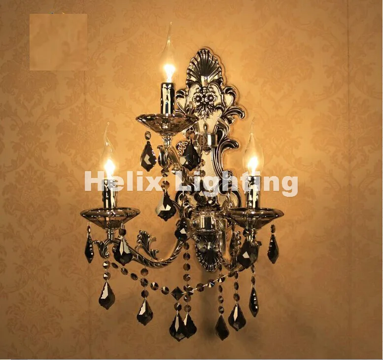 Европейский Хрустальный настенный светильник 3 лампы s серебристого цвета Smokey