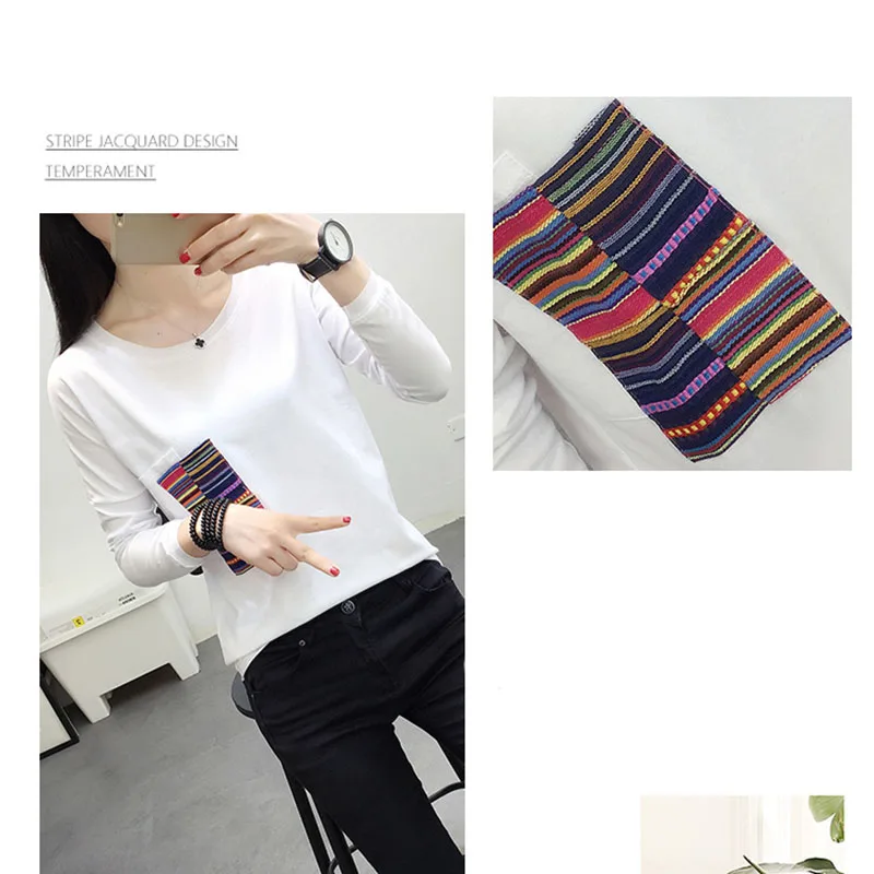 Poleras де Mujer Blusas Лоскутная футболка с длинным рукавом Для женщин 2018 Новый s