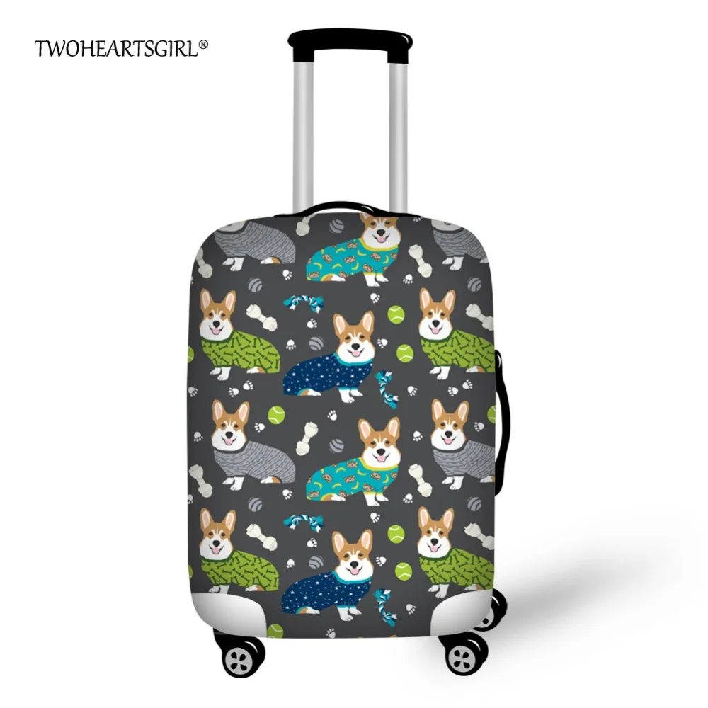 Twoheartsgirl Corgi Dog Print Travel Luggage Cover Elastic Zipper Closure Travel Suitcase Cover Elastic Luggage Accessories