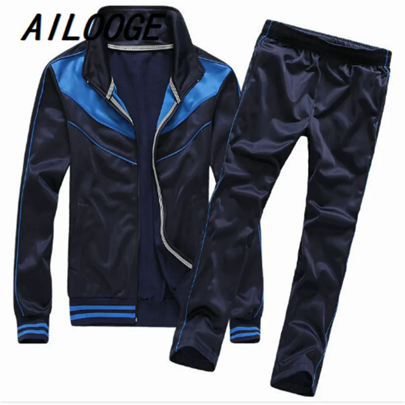 AILOOGE 2017 New Style Spring/Autumn Mens Tracksuit Set Casual Solid Men's Leisure Men Jacket+Pants 3 Colors FREE SHIPPING | Мужская