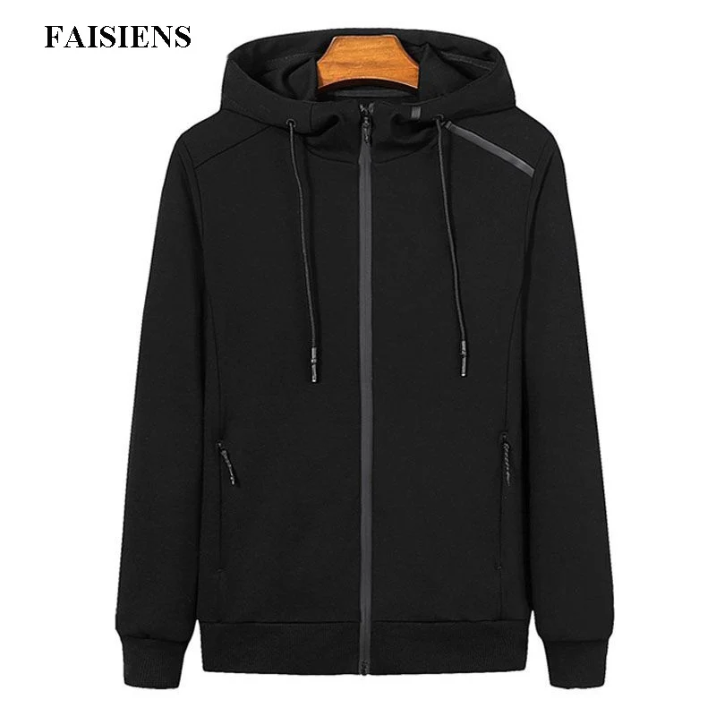 FAISIENS 9XL 10XL Большие размеры мужские толстовки 6XL 7XL 8XL с длинным рукавом на молнии Красного черного размера плюс осень зима большая повседневная мужская Толстовка - Цвет: Черный